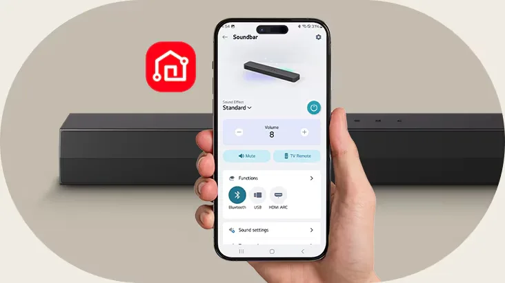 Control your soundbar through LG ThinQ® app on the smartphone
